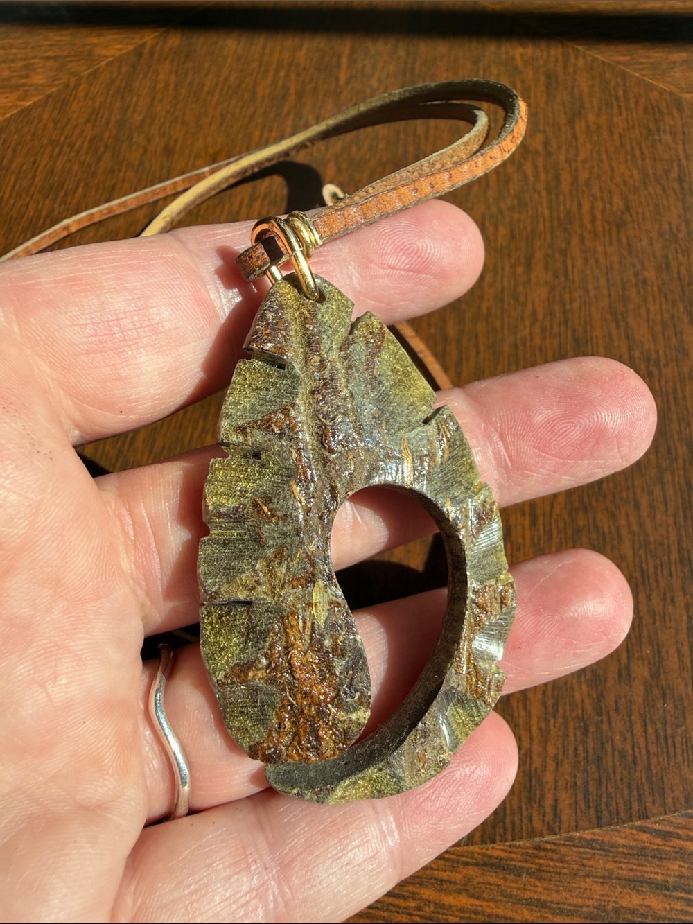 Rustic Leather Cord Necklace with Carved Pendant - Picture 4 of 5